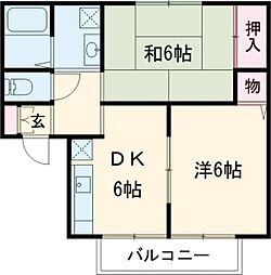 ボヌール荒井2 2DKの間取図画像