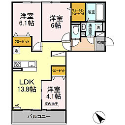 メゾンドール東谷山A 3LDKの間取図画像