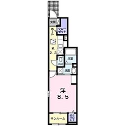 シダーコートB 1Kの間取図画像