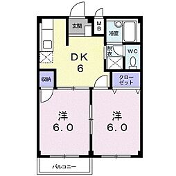 エルディム飯島A 2DKの間取図画像