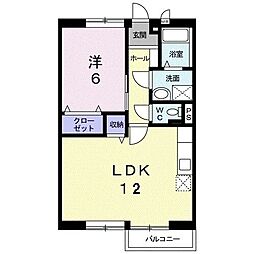 ガーデンタツミB棟 1LDKの間取図画像