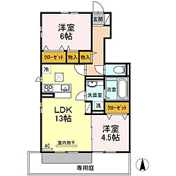 キャトルセゾン　D棟 1階2LDKの間取り