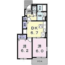 ル・ソレイユ4番館 2DKの間取図画像