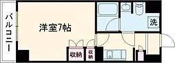熊本市電A系統 水道町駅 徒歩6分の賃貸マンション 6階1Kの間取り