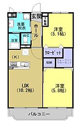 サニーコート風花 2LDKの間取図画像