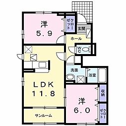 フローラテラスK 2LDKの間取図画像