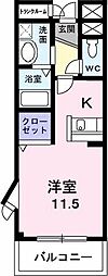 グリーンヒルズ大澤 ワンルームの間取図画像