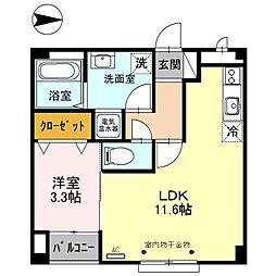 JEWEL 3階1LDKの間取り
