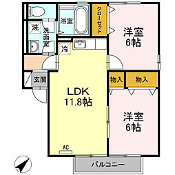 リヴェール・モリB 2LDKの間取図画像