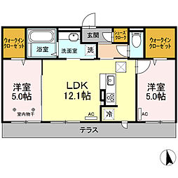 クロ・ド・エヌ 1階2LDKの間取り