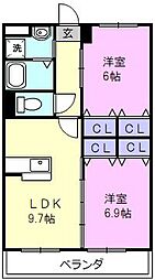 サン・シャイン 2LDKの間取図画像