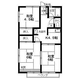 シティハイムグリーンユイA 3Kの間取図画像