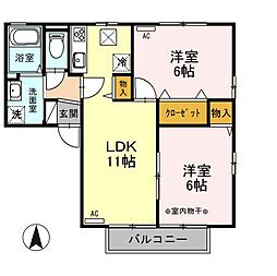 ヴィラ南雲A 2LDKの間取図画像