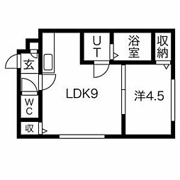 ロコベルソ月寒東 2階1LDKの間取り