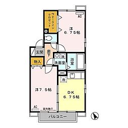 リバーサイド80 2DKの間取図画像
