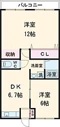棚網レジデンス水戸 2DKの間取図画像
