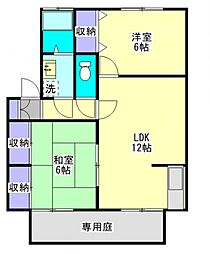セジュールウエスト　B 1階2LDKの間取り