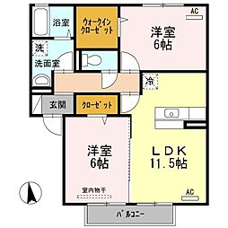 アークパレ　B棟 2階2LDKの間取り