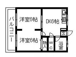 釘宮ビル2 2階2DKの間取り