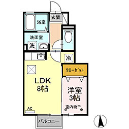 カエツリアルフィールドD-roomB 1LDKの間取図画像