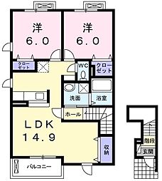 プチ・シャトーＡ 2階2LDKの間取り