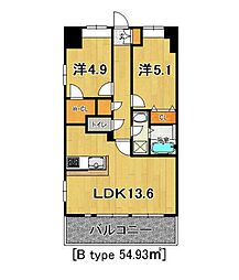 アーペブローネ上志津 3階2LDKの間取り