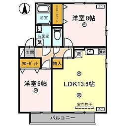 グレイス・ヴィラB 2LDKの間取図画像