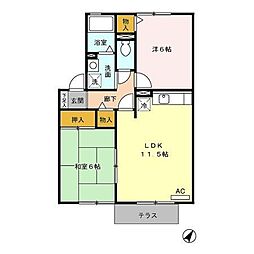 セジュール福西 2LDKの間取図画像