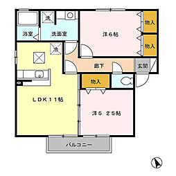 フラワーレジデンス鈴木壱壱番館 2LDKの間取図画像