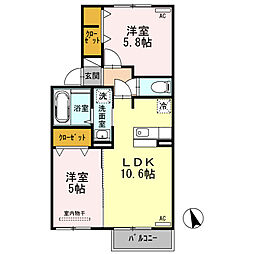 グリーンウッド立田 2LDKの間取図画像
