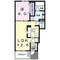 アウローラ古祖原II　Ａ 1階1LDKの間取り