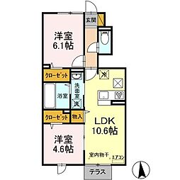 イースト・ヴィラ2 2LDKの間取図画像