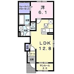 カルムプリート 1階1LDKの間取り