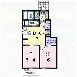 アイリスガーデンB 2DKの間取図画像