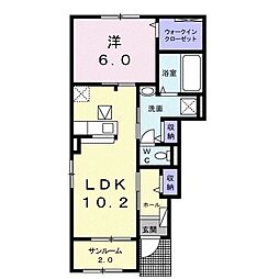 クラージュ 1階1LDKの間取り