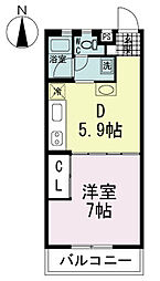 コーラルマンション 1DKの間取図画像