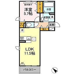 エスポワールヴィラ　B 1階1LDKの間取り