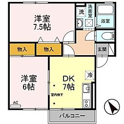 セジュール大住 2DKの間取図画像