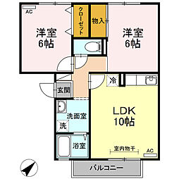 エスポワール松本　B棟 3階2LDKの間取り