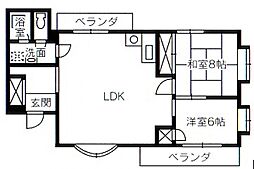 平成ハイツ第3 3階2LDKの間取り