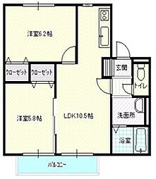 Ｇｒａｎ　Ｖｅｒｄｅ　Ｗｅｓｔ 2階2LDKの間取り