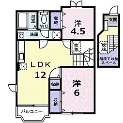 ジェントルブリーズ34−Ａ 2階2LDKの間取り