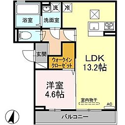 アルテール新和B 1LDKの間取図画像