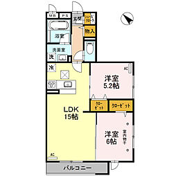 クレードルわかば 2LDKの間取図画像