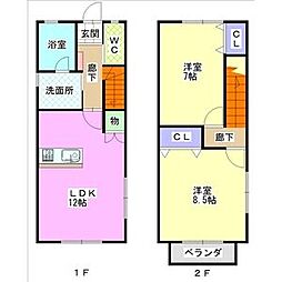 バンベイル 2LDKの間取図画像