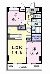 エアリーヒルズ芦屋 2LDKの間取図画像