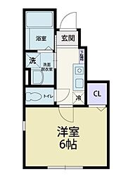 リバレイン3 1Kの間取図画像
