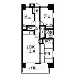 元今泉レジデンス 2SLDKの間取図画像