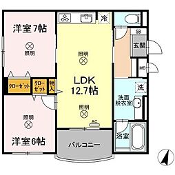 ShallowGardenB 2LDKの間取図画像