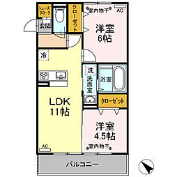 プラネージュ2 2LDKの間取図画像